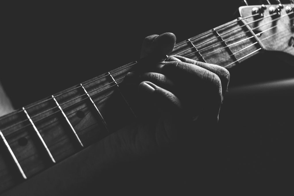 Close-up shot of the neck of a guitar.
